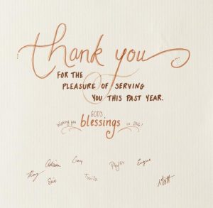A handwritten Thank-You from Rosewood Team.