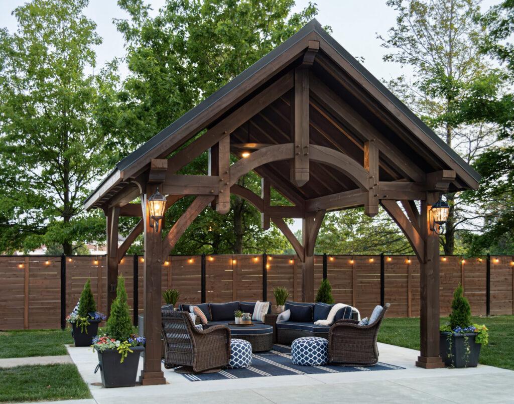 Outdoor pavilion Rosewood client, Brookside Timber Frame